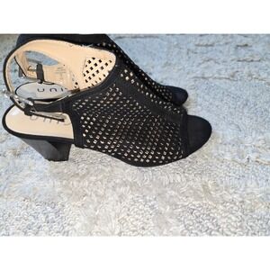 Unisa‎ Black Peep Toe Slingback Heeled Sandals Mesh Cutout Dressy Evening 9M